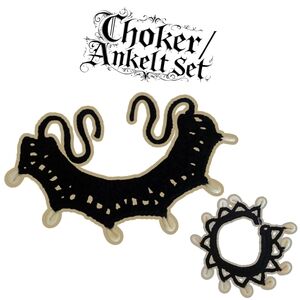 Black/Shell Beading Crochet Choker/Anklet Set, Handmadebyme, Y2K Asthetic